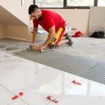 Ceramic,Tiles.,Ceramic,White,Floor,Tiles,Laid,Over,Adhesive,With